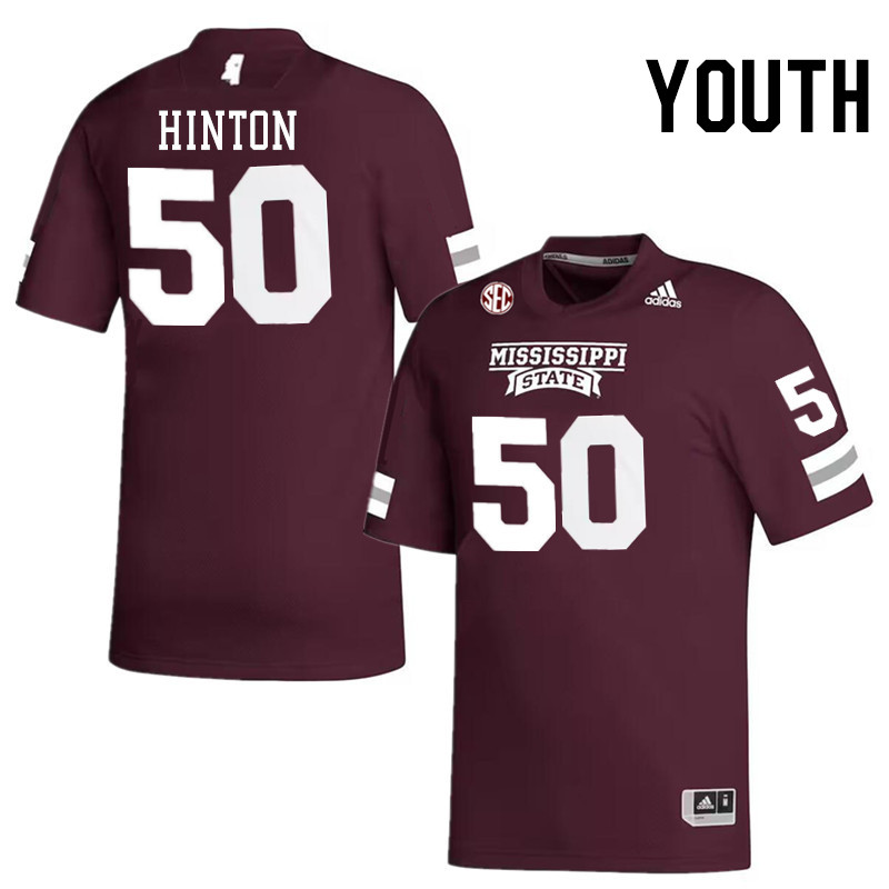 Youth #50 TB Hinton Mississippi State Bulldogs College Football Jerseys Stitched-Maroon